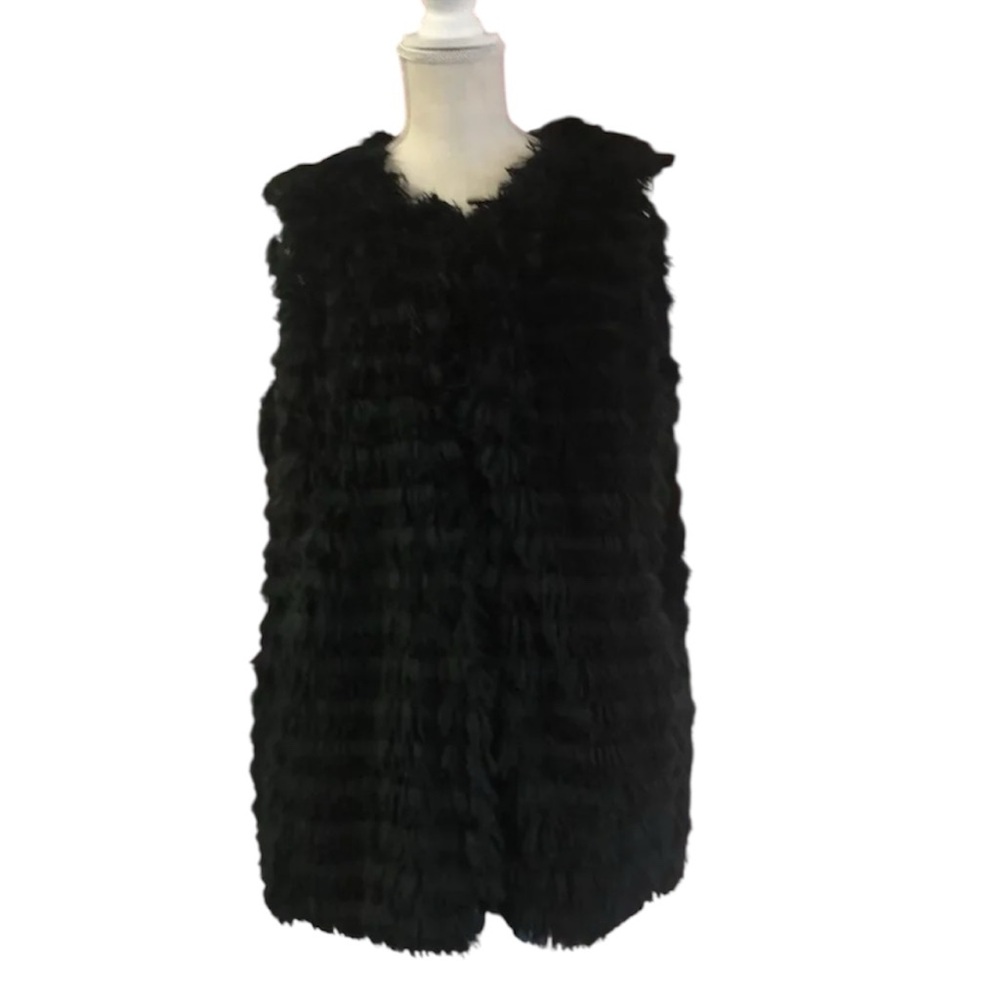 NWOT New Directions Black Faux Fur Vest Size Large